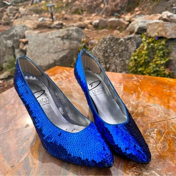 VINTAGE 90s Blue sequin prom heels - Picture 3 of 7